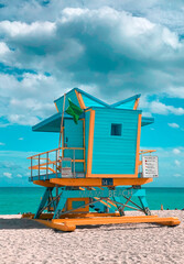 Miami beach house paradise blue yellow life saver hut pastel