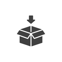 Packaging box with arrow vector icon. filled flat sign for mobile concept and web design. Cargo box package glyph icon. Symbol, logo illustration. Vector graphics