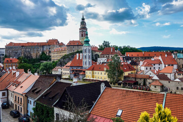 St. Vitus Church and cityscape Cesky Krumlov, Czech republic. UNESCO World Heritage Site