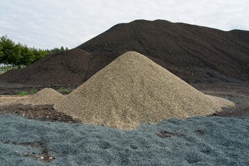 Ede Netherlands - 9 October 2020 - Piles of gravel in three colors