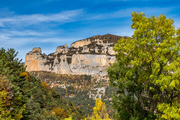 French countryside. Treschenu-Creyers: view of the heights of the Vercors, the marly hills and the...