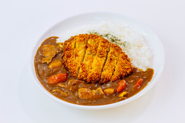 Curry rice with fried pork. Japanese food Tonkatsu curry rice