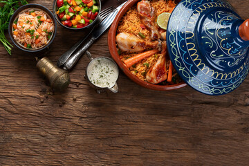 Tajin chicken stew with rice and vegetables