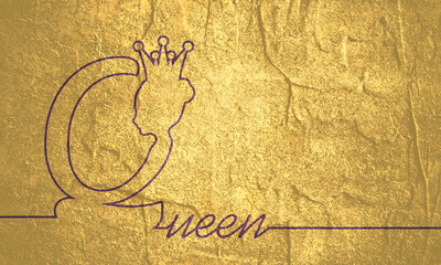 Vintage queen silhouette. Medieval queen profile. Elegant silhouette of a female head. Royal emblem with Q letter. Thin line style