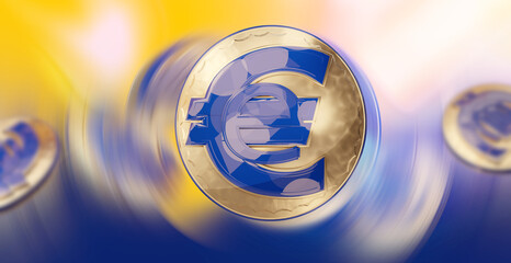 digital currency e-euro coin 3d-illustration background