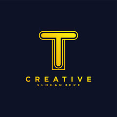 Creative letter t logo with modern,golden color style concept. premium vektor. part 5