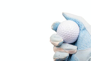 Golfer is holding golf ball isolated on white background