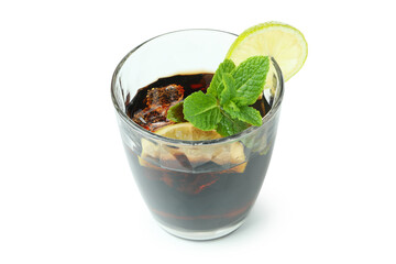 Glass of Cuba Libre isolated on white background