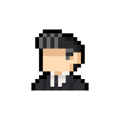 Obraz premium Pixel art cartoon portrait bussiness man icon.