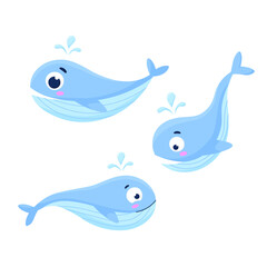 Set of cute, marine, cartoon animals. Underwater animals. Whale, shark, dolphin. Undersea world. Cartoon vector illustration isolated on white. Flat style.
Printing, fabric. textiles, development