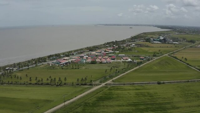Aerial view of developed coastline in Guyana, Georgetown 