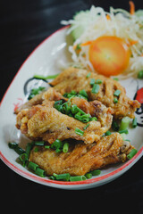 Hot Meat Dishes, Fried Chicken Wings with spicy Sauce