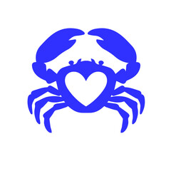 Seafood. Crab logo design inspiration love hearth shape illustration isolated on white.