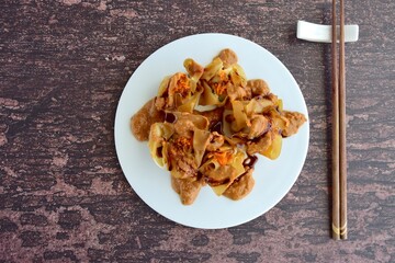 Siomay, Indonesian Food, steamed dumplings with peanut sauce and thick soy sauce or kecap manis
