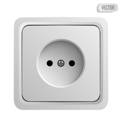 White power socket on wall with shadow, 3d realistic vector illustration, isolated on white background