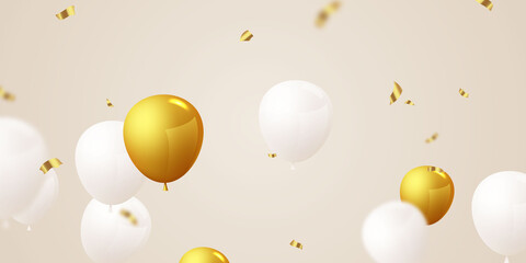 Celebration party banner with Gold balloons background. Sale Vector illustration. Grand Opening Card luxury greeting rich.