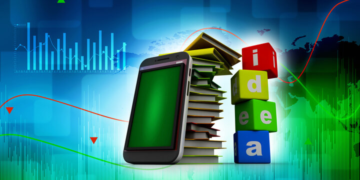 3d rendering Internet education. Books in mobile phone

