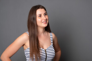 Fototapeta premium Portrait of a cheerful smiling young woman. Beautiful woman is smiling.