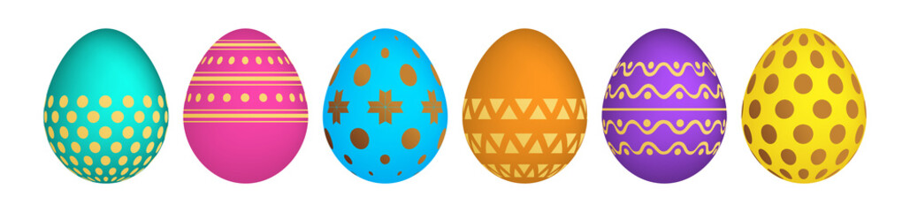 Set of six colorful Easter eggs