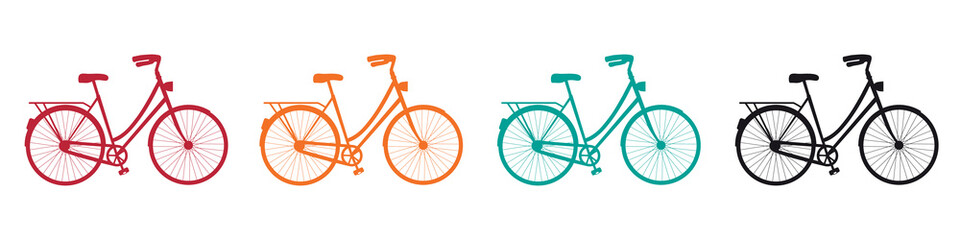 Bicycle Silhouette Icon Set - Vector Illustrations Isolated On White Background - obrazy, fototapety, plakaty