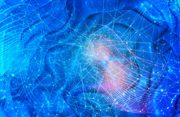 Molecule And Communication Background. Brochure or web banner design. Lines and spheres. Medical, technology, chemistry, science relative. Shallow depth of field