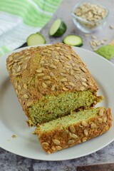 Wheatgrass zucchini bread with sunflower seeds