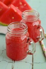 Fresh Watermelon Juice in Glass Jug
