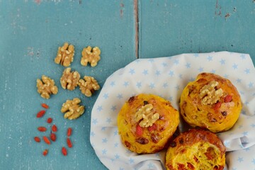 Homemade healthy delicious bread buns with walnut and goji berry 