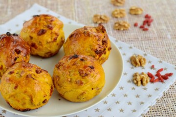 Homemade healthy delicious bread buns with walnut and goji berry 