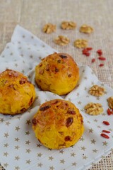 Homemade healthy delicious bread buns with walnut and goji berry 