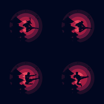Set of Ninja Silhouette vector illustration
