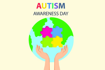 Autism vector concept: Vector illustration of autism awareness day with puzzle and globe 
