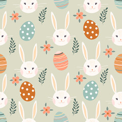 Seamless pattern with Easter rabbits and eggs