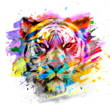 tiger head with creative abstract elements on dark background