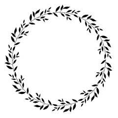Flowers frame. Wreath. Leaf wreath. Round frame. Isolated on white background. Design of invitations, wedding or greeting cards. 
