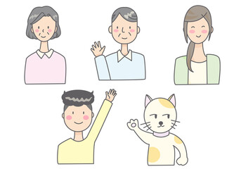 家族と猫の上半身