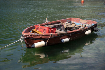 Close-up of weathered fishing boat