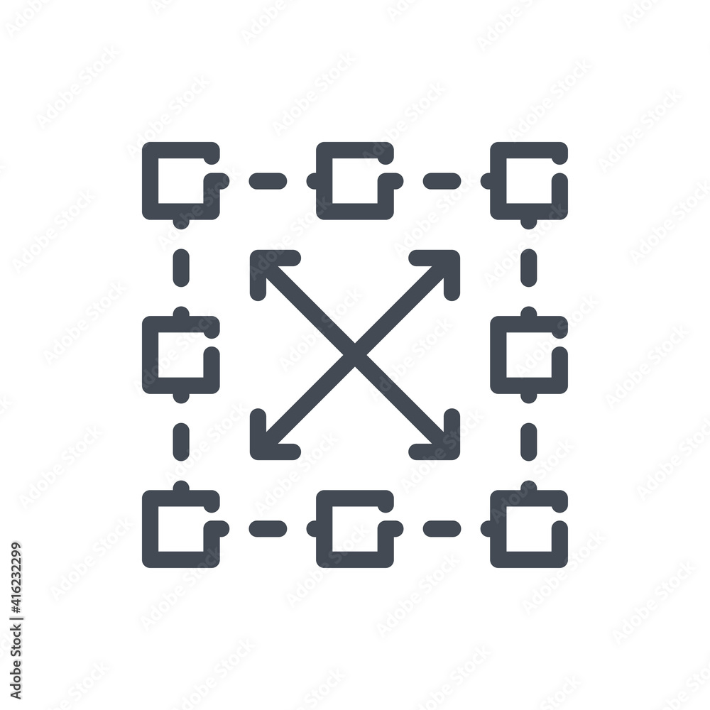 Poster blockchain line icon. blocks and connections vector outline sign.