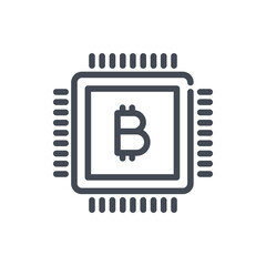 Bitcoin chip line icon. Cryptocurrency mining vector outline sign.