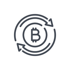 Bitcoin cashback line icon. Cryptocurrency reload vector outline sign.