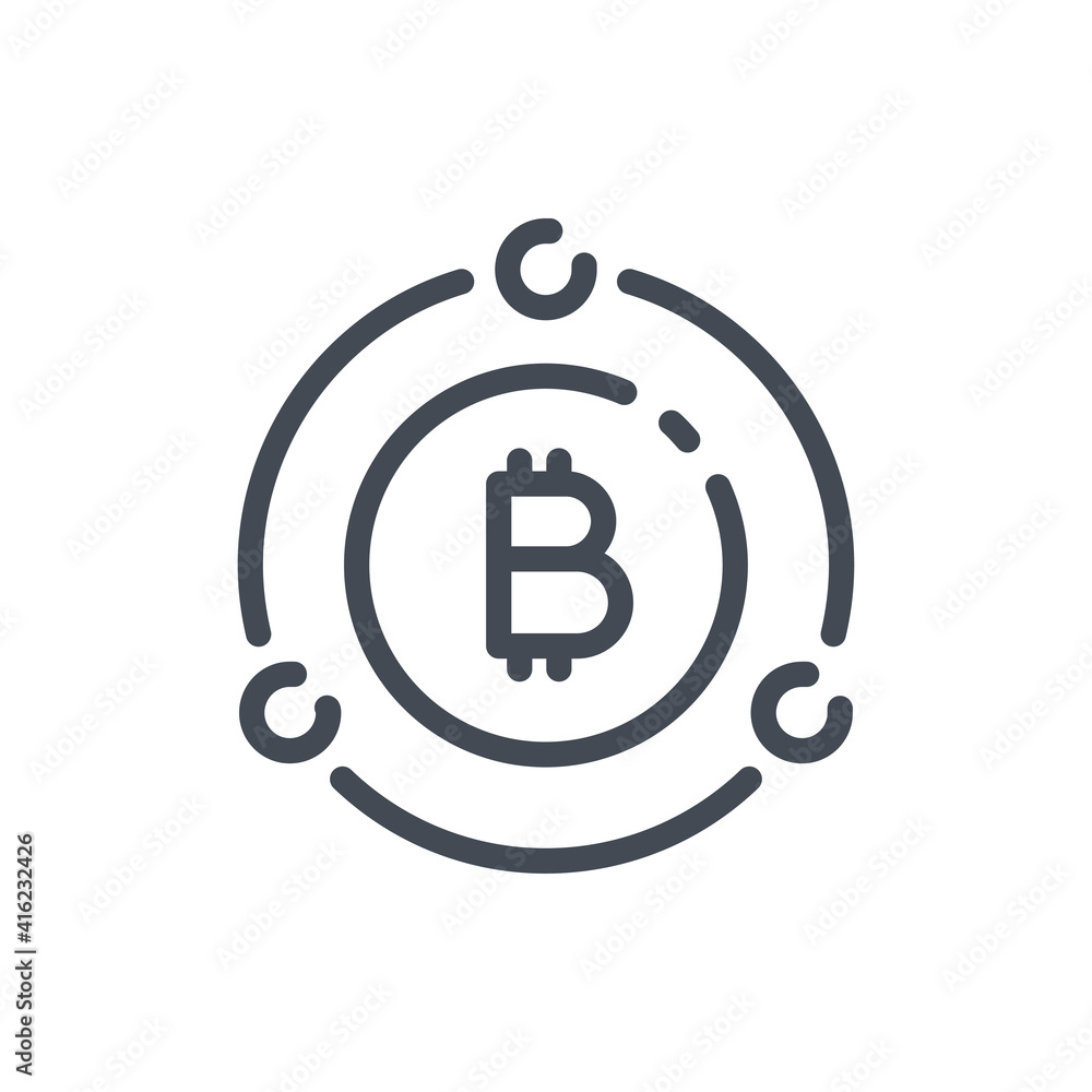 Poster bitcoin network line icon. cryptocurrency and blockchain vector outline sign.