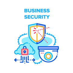 Fototapeta premium Business Security Technology Vector Icon Concept. Cctv Video Camera And Protection Data Center Information Cloud, Business Security Service And Support. Safety System Color Illustration