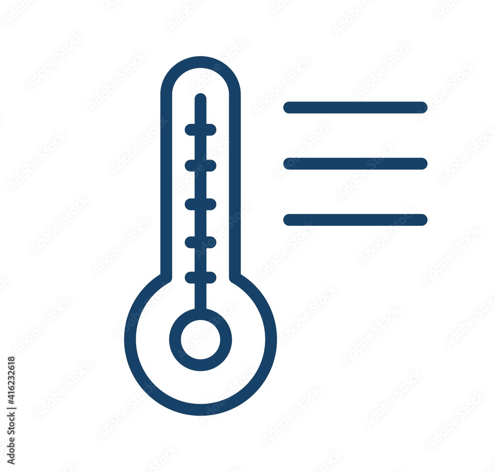 Poster Mercury thermometer with temperature scale. Simple icon of thermometre in line art style. Linear flat vector illustration isolated on white background