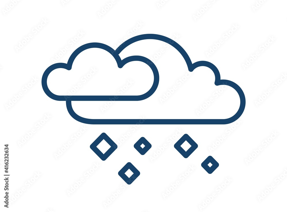 Poster simple icon with hailstones falling from clouds. weather logo of hail or icy rain in line art style.
