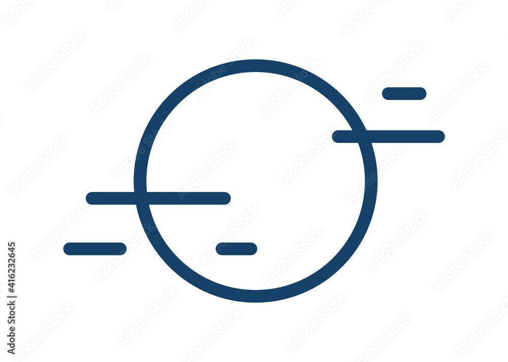 Poster Simple icon with fog and full moon or sun disk. Symbol of foggy weather in line art style. Linear flat vector illustration isolated on white background