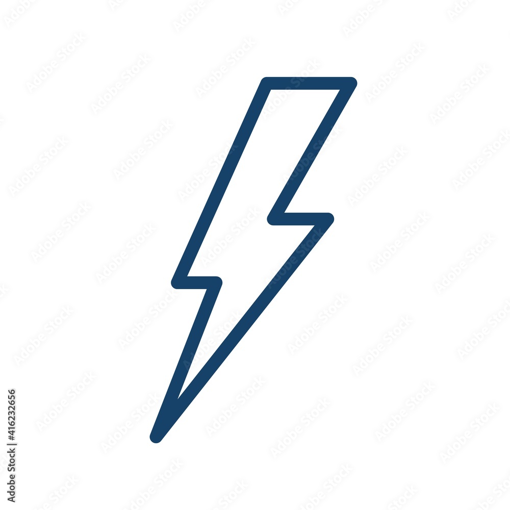 Poster Simple weather icon in line art style of thunderbolt. Flash of lightning in thunder. Abstract symbol of thunderstorm. Linear flat vector illustration isolated on white background