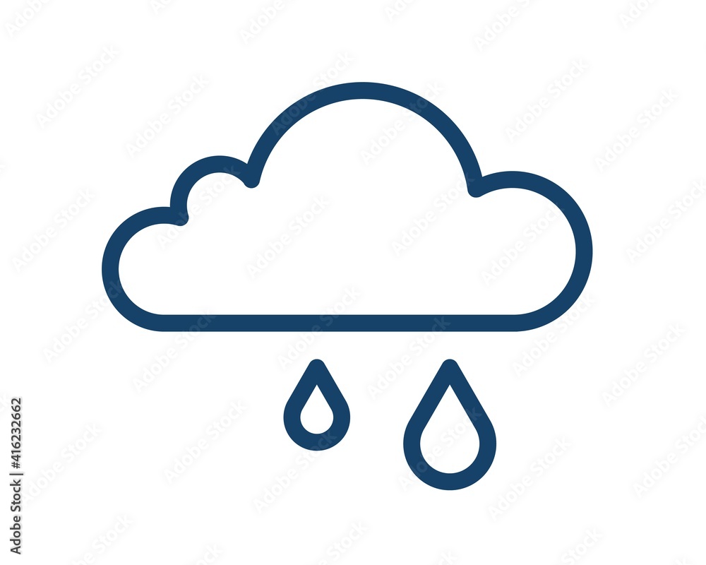 Poster simple icon of wet and rainy weather with rain drops falling from cloud. raincloud logo with two rai