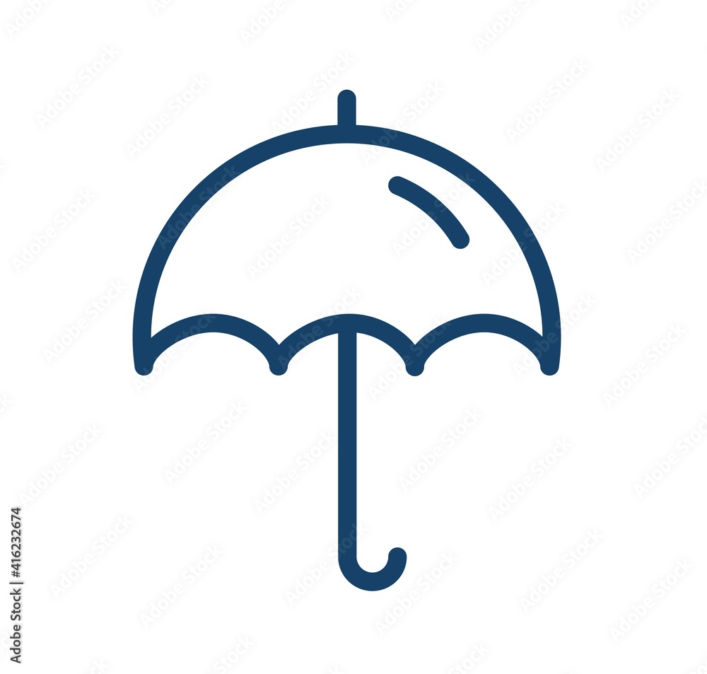 Poster simple icon of open umbrella with handle. parasol for protection from rain. rainy weather logo. cont