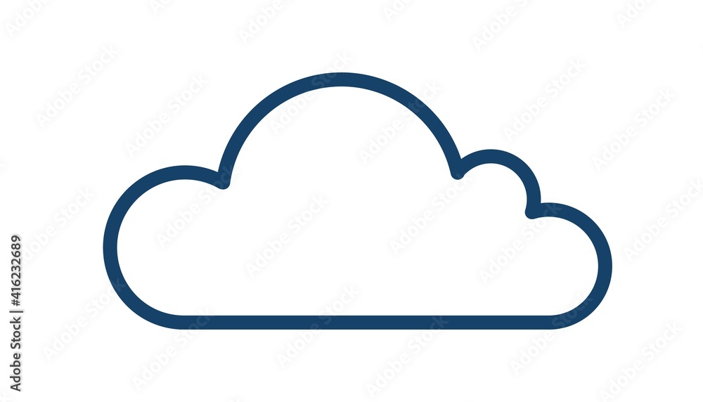 Poster Simple linear icon of cloudy weather. Cloud shape in line art style. Contoured flat vector illustration isolated on white background