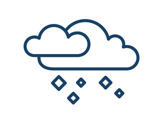 Simple icon with hailstones falling from clouds. Weather logo of hail or icy rain in line art style. Contoured flat vector illustration isolated on white background